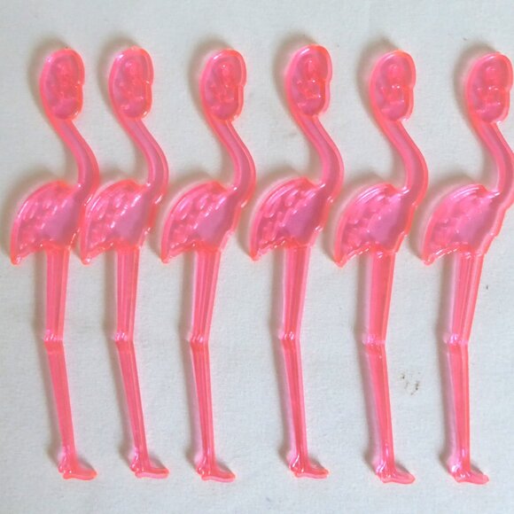 PINK FLAMINGO COCKTAIL DRINK PLASTIC STIRRER SET OF 6 (NEW) - Picture 1 of 4
